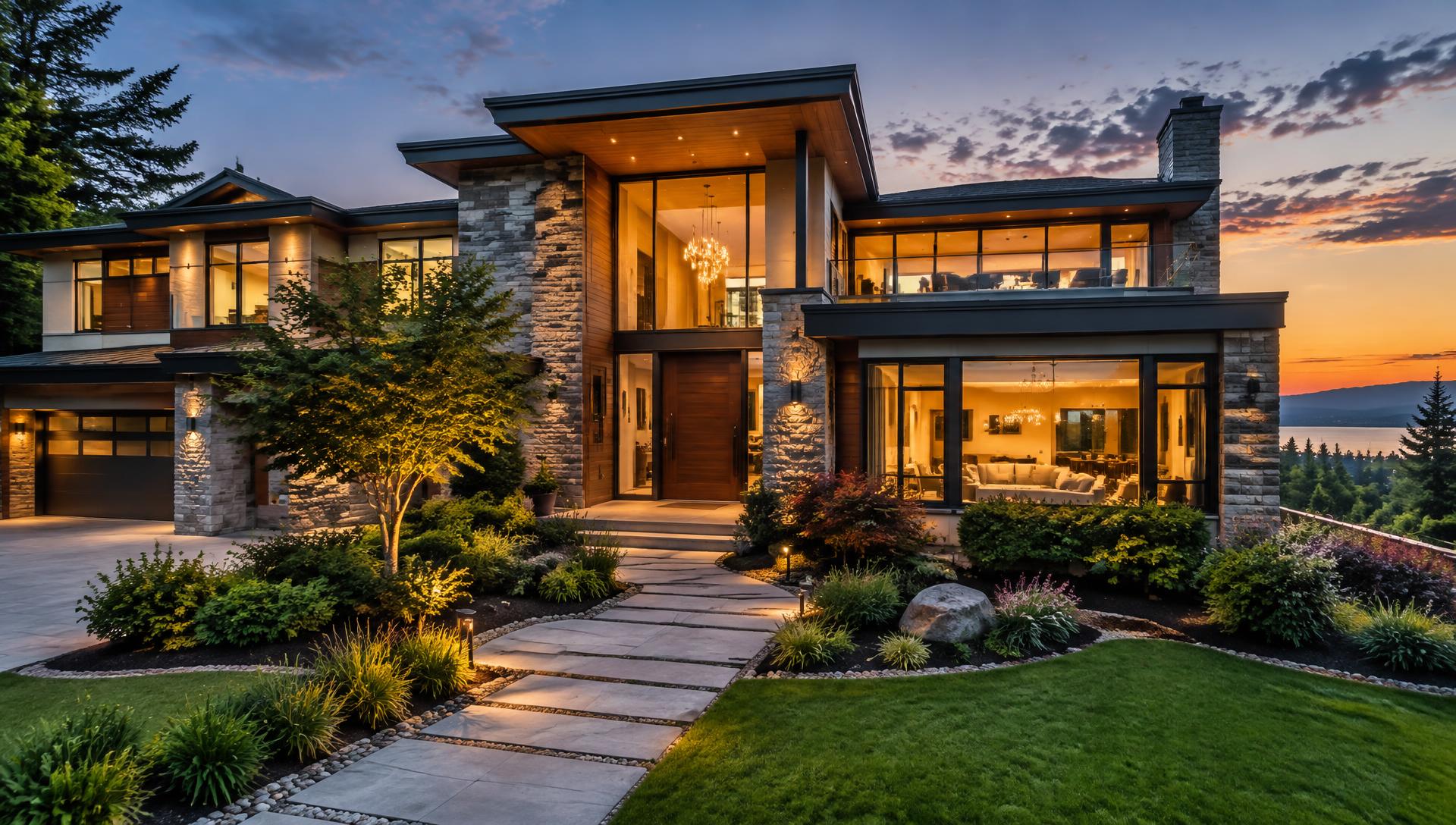 Stunning modern luxury home at dusk